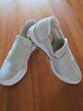 MK Gold Glitter Sneakers-Elastic Strap-Gold Metal Detail-EXC Cond